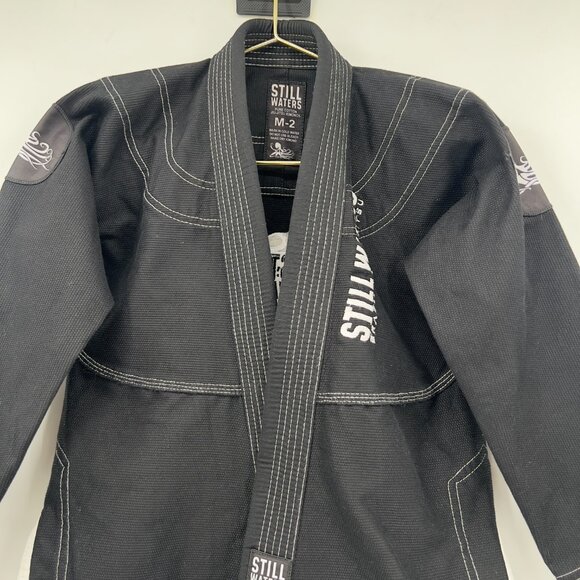 Kids Still Waters Brazilian Jiu-Jitsu Gi Kimono Top Black White Stitching Sz M 2 - Picture 2 of 12
